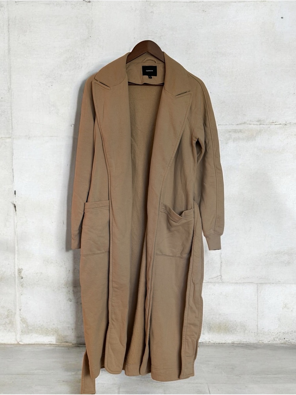Express Longline Open-Front Trench Coatigan in Camel